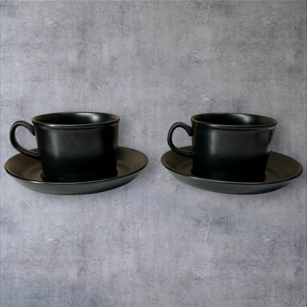Wedgwood Etruria & Barlaston Matte Black Cup & Saucer Set – Vintage Solid Black